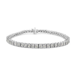 .925 Sterling Silver 1.0 Cttw Diamond Square Frame Miracle-Set Tennis